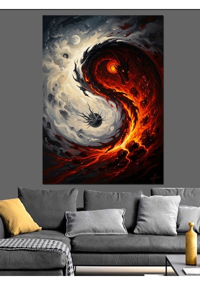 Ahşap Tablo Ateş Ve Buz Yin Yang Siyah-beyaz Tablolar