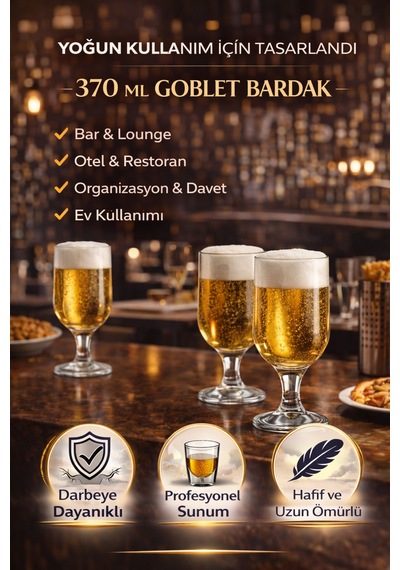 Kırılmaz Polikarbon Goblet Bardak 370 Ml Cam Görünümlü Bira & Kokteyl Kadehi Şeffaf