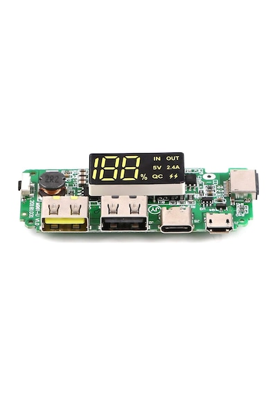 Powerbank Devresi Ekranlı 5v 2.4a Dual Usb Çıkış Type C Micro Usb Giriş Lityum Lion 18650 Pil Şarj