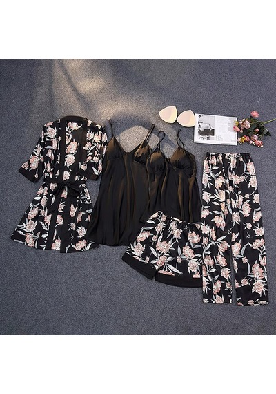 Ece's Design 5 Parça Lüks Saten Pijama Gecelik Takımı Çiçek Desenli Sabahlık Robe Kadın İç Giyim Seti W2013 Siyah Ece's Design 5 Parça Lüks Saten Pijama Gecelik Takımı Çiçek Desenli Sabahlık Robe Kadın İç Giyim Seti W2013 Siyah