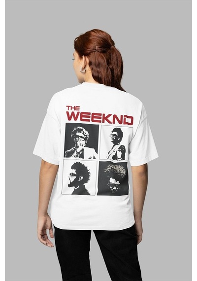 Sevbano Tasarım The Weeknd Baskılı Unisex Oversize Tasarım Rapper Tişört Beyaz