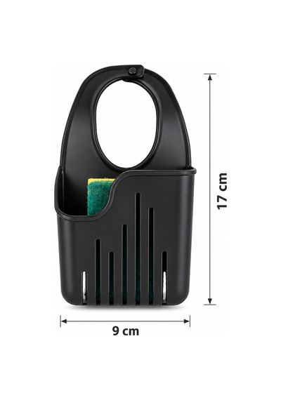 Porsima Musluğa Asılabilir Siyah Mutfak Evye Süngerlik Düzenleyici + Bulaşık Süngeri Hediyeli Set 17 Cm