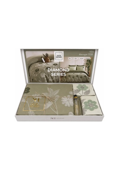 Punç Nakışlı Diamond Series Nevresim Takımı Çift Kişilik Ve Oda Kokusu  Kutulu Vita-yeşil