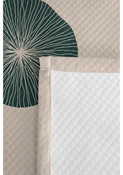 Geometrik Krem Genç Odası Tek Kişilik Pike Takımı - Petrol Hardal 160x220 Cm Kapitone Yatak Örtüsü Keten Saman Zemini