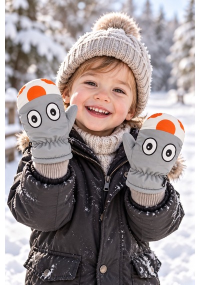 Miniko Kids Kitti 420-20 Erkek 1-3 Kar Kayak Eldiveni Gri