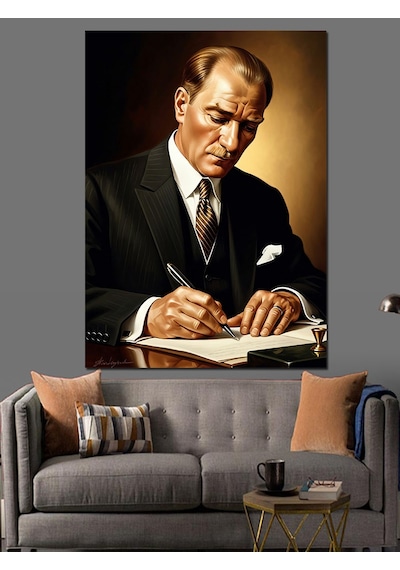 Masada Çalışan Atatürk Portresi Dekoratif Kanvas - Mdf Ahşap Tablo