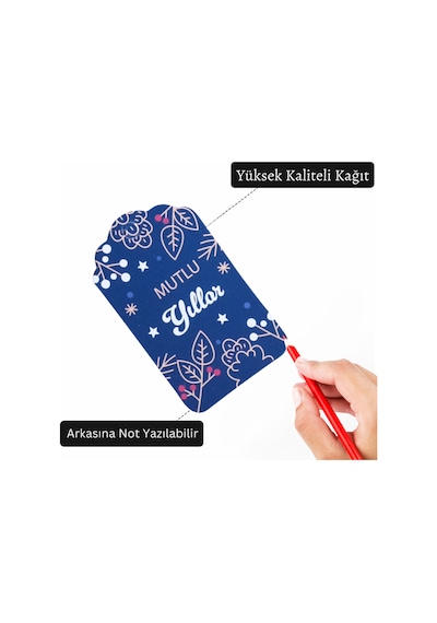 Yılbaşı Mutlu Yıllar Yazılı Hediye Etiketi, Çiçek Temalı Yeniyıl