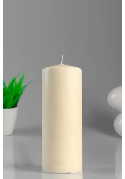 Silindir Krem Mum Lavanta Kokulu Genişlik 5 Cm - Yükseklik 15 Cm Bej