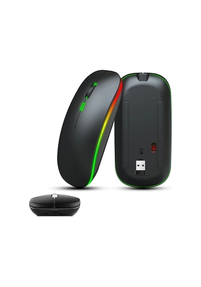 Sr M1 Şarjlı Kablosuz Bluetooth Usb 2.4 Ghz Mouse 800/1200/1600 Dpı, Rgb Led, Type C Çok Renkli