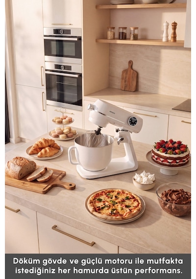 Karaca Multichef Artisan Renkli Hazneli Digital Ekran Tam Döküm Hamur Yoğurma Makinesi Cream 1800w 7l