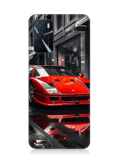 Oppo A16 Uyumlu Kırmızı Spor Araba Desenli Silikon Kılıf