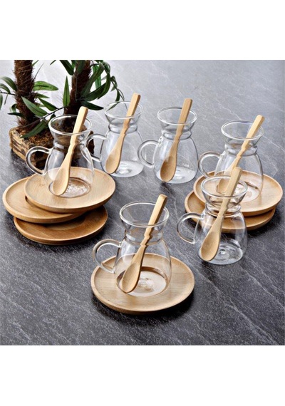 Bambu 6 Adet Yuvarlak Çay Bardağı Tabağı