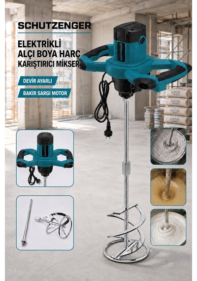 W-8000v Bakır Sargı Boya Alçı Harç Kimyasal Karıştırıcı Devir Ayarlı Mikser Mavi Profesyonel Alman
