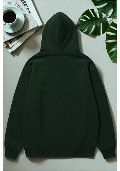 Uyguntarz Unisex Uyuyan Kedi Baskılı Kapüşonlu Sweatshirt Yeşil