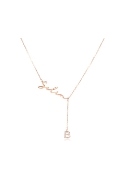 Yeni Taşlı Harf İsimli Gümüş Kolye - Rose Rose Gold