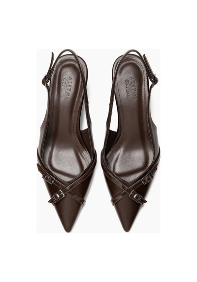 Ewa Kahve Cilt Sivri Burunlu Stiletto Kadın Ayakkabı