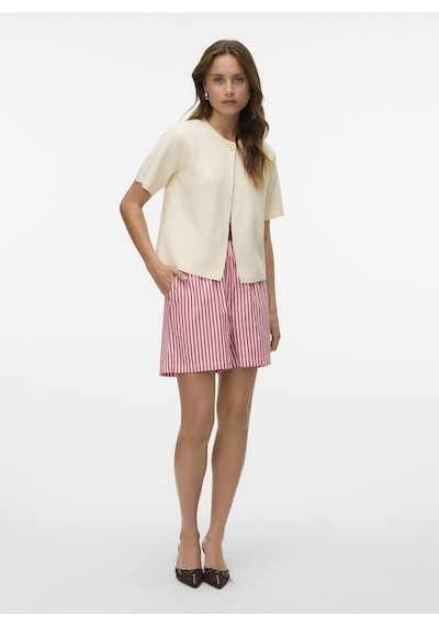 Vero Moda Ekru Kadın Bisiklet Kazak Vmgold Ss O-neck One Button Cardıga Krem