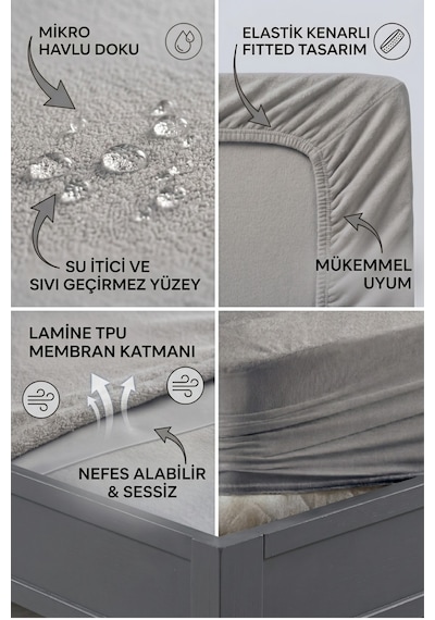 Formeya Pamukkale Gri Mikro Fitted Sıvı Geçirmez Yatak Koruyucu  TekKişilik  Alez