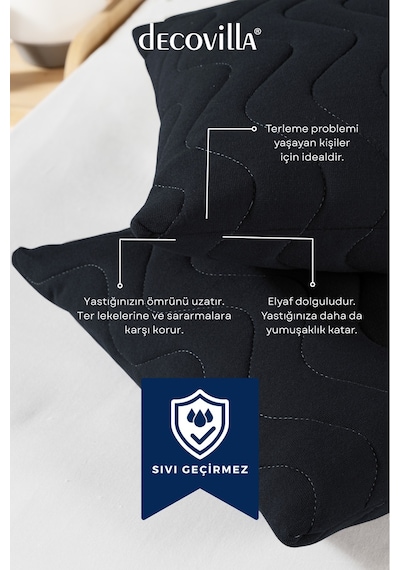 Micro Kapitone Yastık Alezi Sıvı Geçirmez 4 Lü Set Yastık Koruyucu 50x70 Antrasit