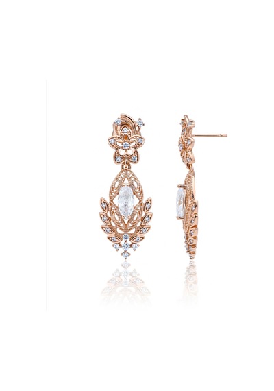 Vip Seri Küpe Xuping Çiçekli Telkari Tasarım Taşlı Rose Altın Kaplama 2,5cm Rose Gold