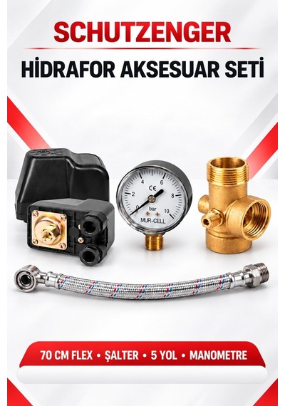 Su Motoru Genleşme Tank Aparatı Şartel Gösterge Saati Manometre 5 Yol 70 Cm Flex
