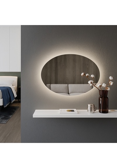 80x112 Cm Oval Dim Edilebilir Dokunmatik Led Ayna 3000k Günışığı Sarı
