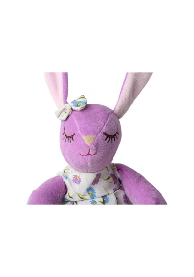 İthal Kumaş Uzun Kulaklı Renkli Kıyafetli Sevimli Tavşan Peluş Oyuncak Uyku & Oyun Arkadaşı 30 Cm. Lila