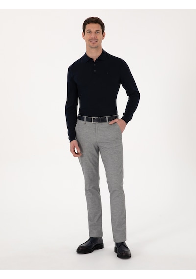 Cacharel Gri Slim Fit Mikro Desenli Pamuk Karışımlı Kanvas Pantolon