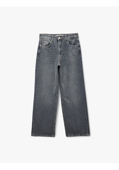 Koton Rahat Kalıp Düz Paça Pamuklu Baggy Denim Pantolon - Baggy Jeans Gri 7wal40028md