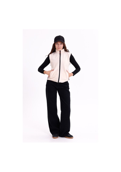 Monox Kadın Slim Fit Tam Fermuarlı Polar Yelek Bej