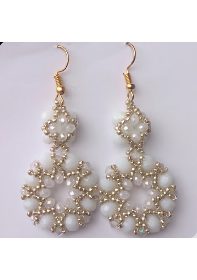 Cutemodels Beyaz Boncuklu Halkalı Küpe Beyaz