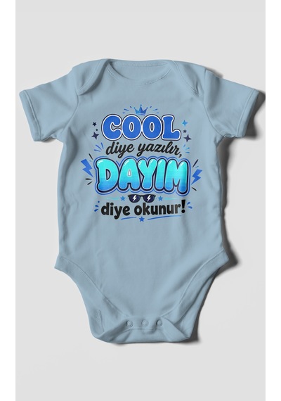 Morivokids Cool Diye Yazılır Dayım Diye Okunur Kısa Kollu Bebek Body %100 Pamuk Bebe Mavisi