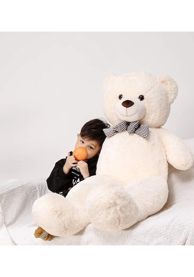 Sevgiliye Özel Hediye- Papyonlu 140 Cm Dev Boy Sevimli Peluş Koca Ayı - Özel Fiyat Beyaz
