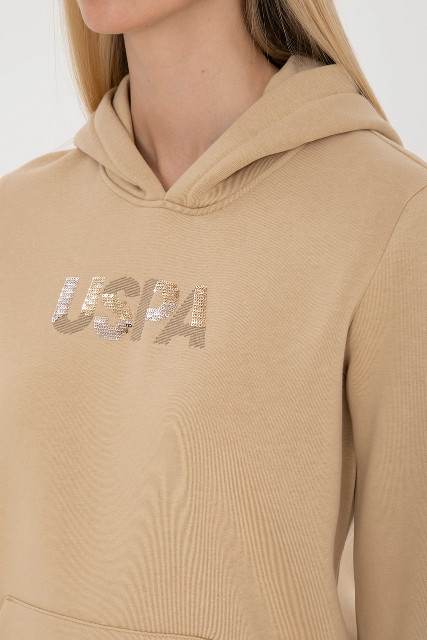 U.S. Polo Assn. Kadın Kum Kapüşonlu Basic Sweatshirt 50307711-VR085