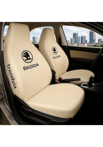 Skoda Uyumlu Ön Arka Koltuk Kılıfı Penye Servis Tipi Oto Koltuk Koruma Seti Bej