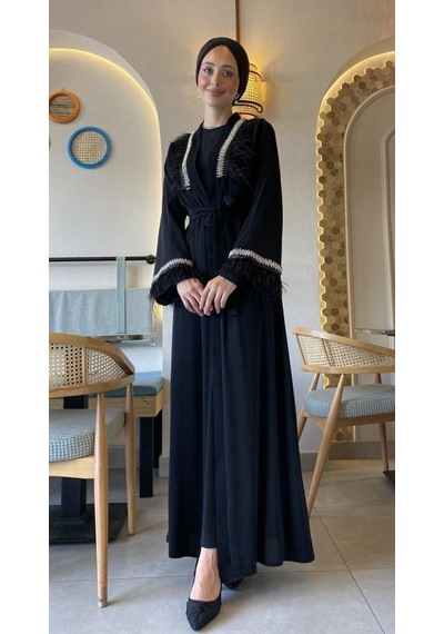 Nazzain Tüylü Abaya Takım Çok Renkli