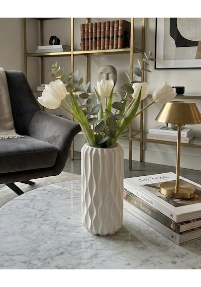 Elana Design Winy Vazo - Modern Tasarımlı Şık Çiçek Vazosu Beyaz