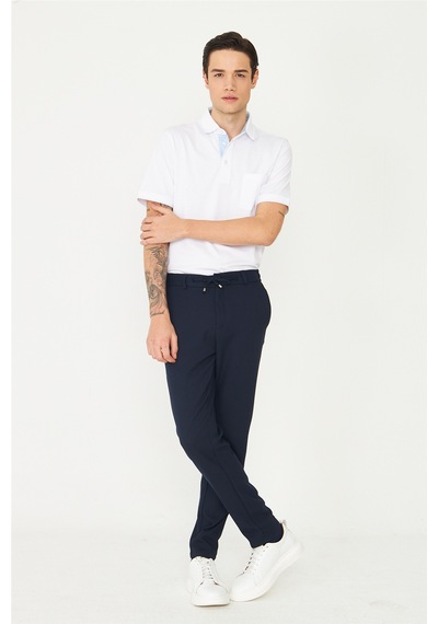Lacivert Beli Bağcıklı Modern Kesim Jogger Erkek Pantolon Laci