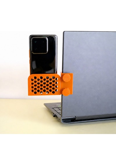 3d Baskı Monitor Telefon Tutucu - Petek Desenli Laptop Kenar Telefon Tutucu-turuncu