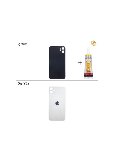 İphone Uyumlu11 Beyaz Arka Kapak Arka Cam Batarya Kapağı Lazer Kesim Kapak Pil Kapağı + B-7000 Yapıştırıcı Standart