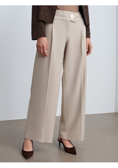 Dilvin 72244 Gold Düğmeli Geniş Paça Pantolon-taş Taş