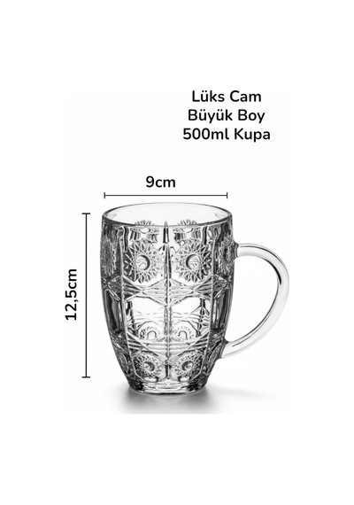 2li Kristal Lüks Cam Kupa Büyük Boy Kupa 500ml Beyaz - Çok Renkli