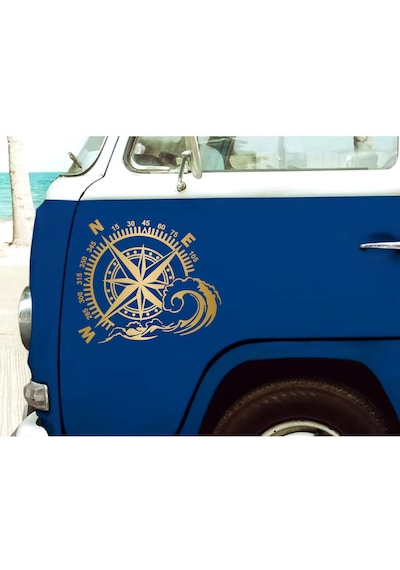 Pusula Ve Dalga Sticker - 4x4 Off Road Adventure Kamp Sticker - Araba Oto Karavan Motosiklet Sticker - 00067 30x26 Cm