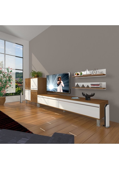 Decoraktiv Eko On Mdf Std Krom Ayaklı Tv Ünitesi Tv Sehpası - Ceviz Beyaz Ahşap - Beyaz