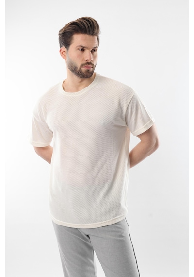 Madmext Ekru Bisiklet Yaka Erkek T-shirt E7128 Ekru