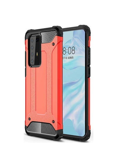 Ekılıf - Huawei P40 Pro Uyumlu - Kılıf Çift Katman Zırh Tank Crash Military Kapak - Kırmızı