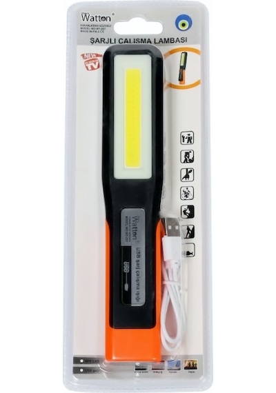 Watton WT-297  XPE + COB LED Şarjlı Tamirci Feneri Siyah - Turuncu