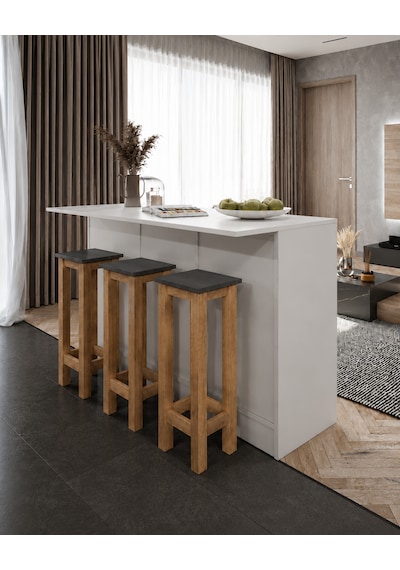 Gora Tabure - 40cm - Bar Sandalyesi - Bar Taburesi Atlantik Çam - Antrasit
