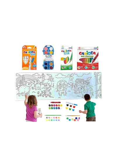 Carioca 4'lü Boyama Seti + Lino Yapışkanlı Boyama Kağıdı 86x20 Cm Farm