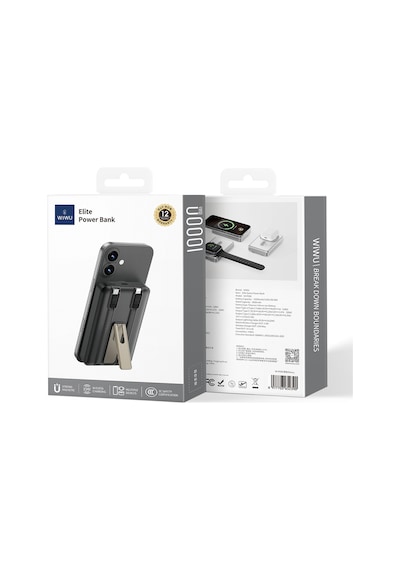 Wiwu Wi-p056 Taşınabilir Wireless Şarj Ve Pd Hızlı Şarj Özellikli Powerbank 15w 10000mah Siyah